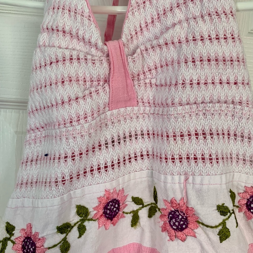 Sweet pink cotton stretch lace bodice hand sewn sundress Hand embroidered design